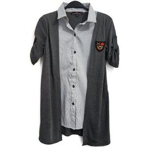 Almost Famous Gray with Blue/White Striped Top, S